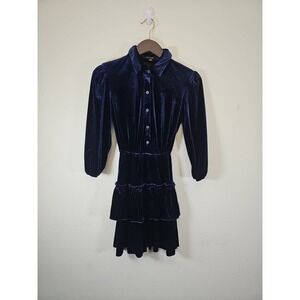 City Studio Velvet Fit & Flare Tiered Dress Size XXS Day‎ Blue Collared